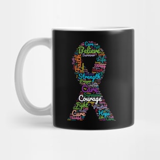 Cancer Awareness Ribbon With Positive Support Words Mug